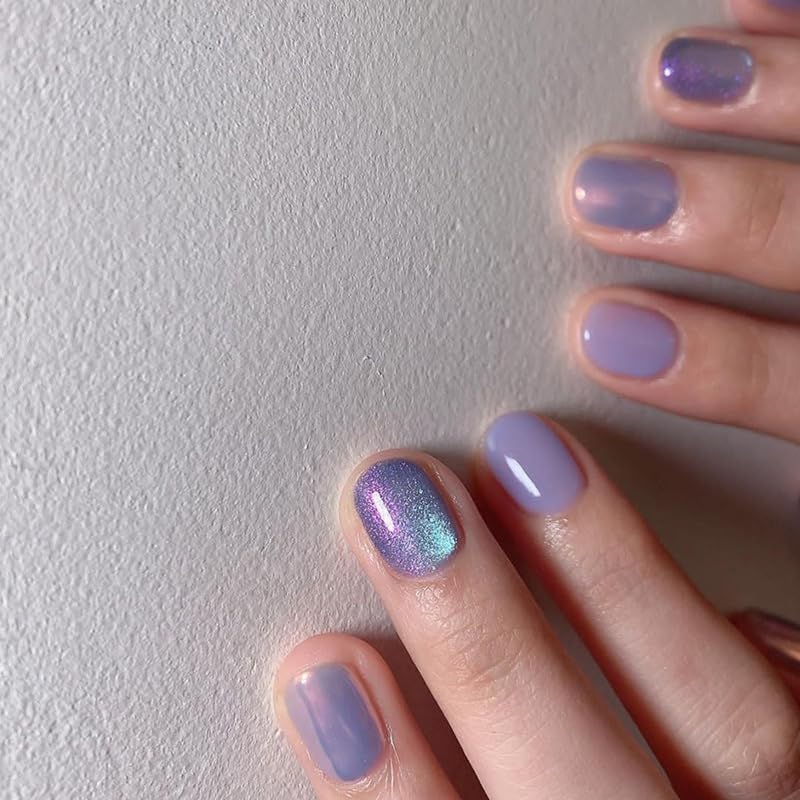 French Tip Premium Designer 24pcs Press-On Nails with Easy Glue Tab application, Stick-on Nails for Women, Lavender Purple with Iridescent Glitter Accent, Resuable and Unbreakable-image-47