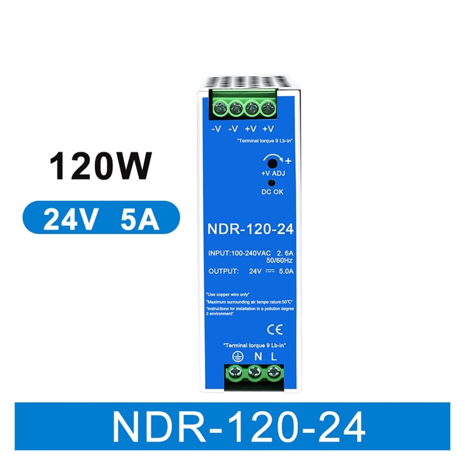 Zasilacz impulsowy, NDR120W Wejście 100 V-220 V AC na DC Przemysłowy zasilacz impulsowy 12/24/48 V na szynę DIN,do pasków LED, drukarek 3D, radia(NDR-120-24 24V5A)