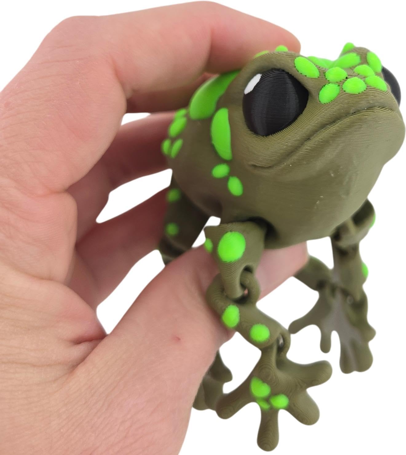 3D Printed Articulated Toad Figurine, Fluorescent Orange or Green Spots, PLA Material, Flexible Limbs (Fluorescent Green Spots)