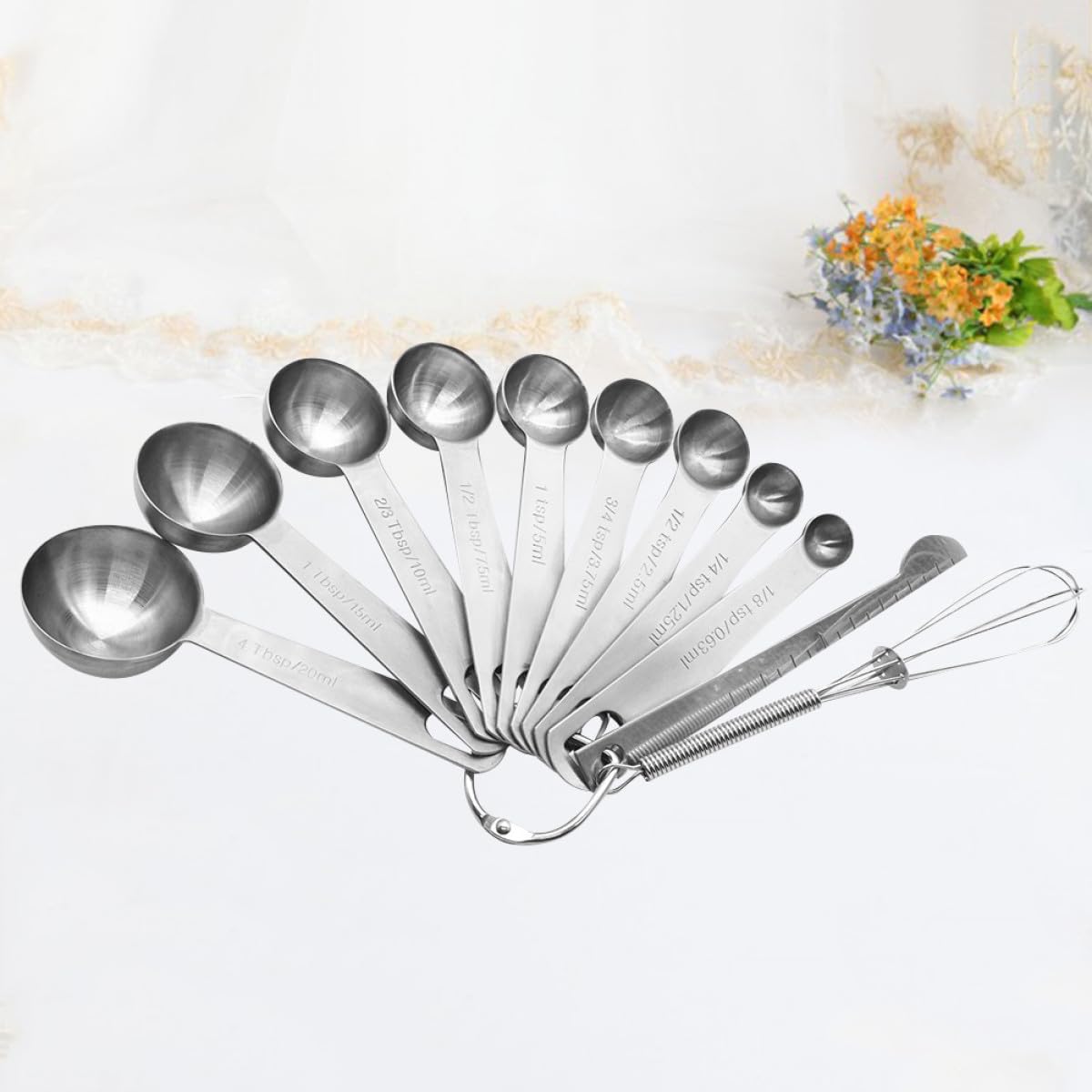 Juego de Cucharas Medidoras Convenientes para Almacenar y Transportar 11 Piezas Redondas de Acero Inoxidable Plateadas para Utensilios de Cocina