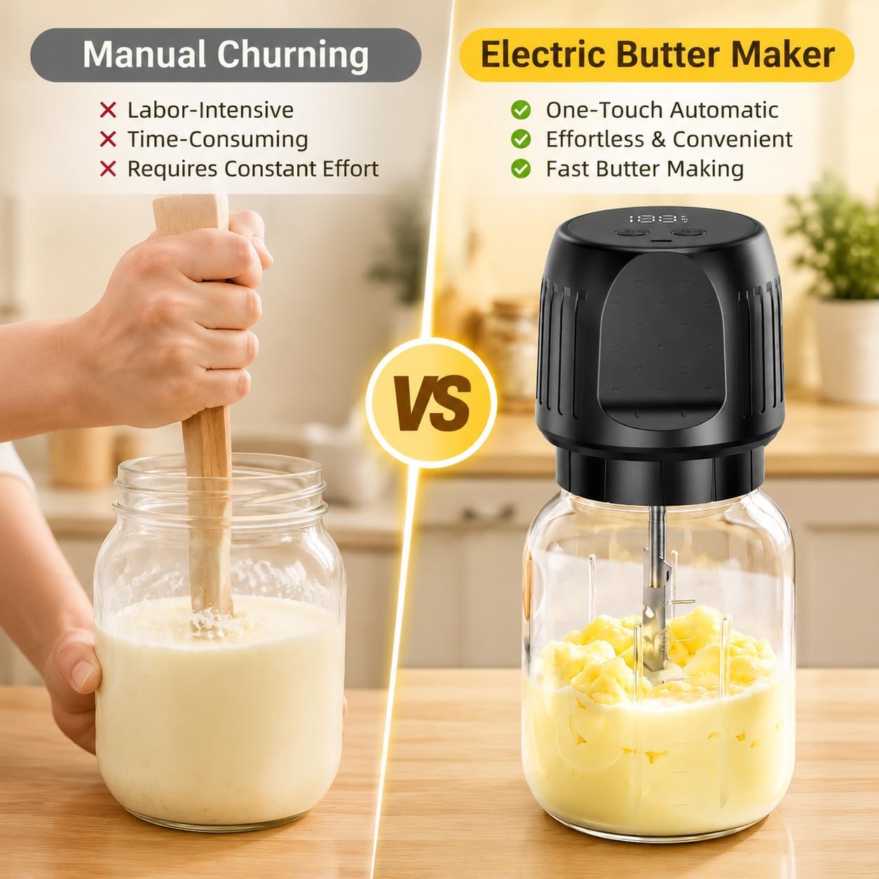 Electric Butter Maker, One-Touch Butter Churner with 34oz Glass Jar