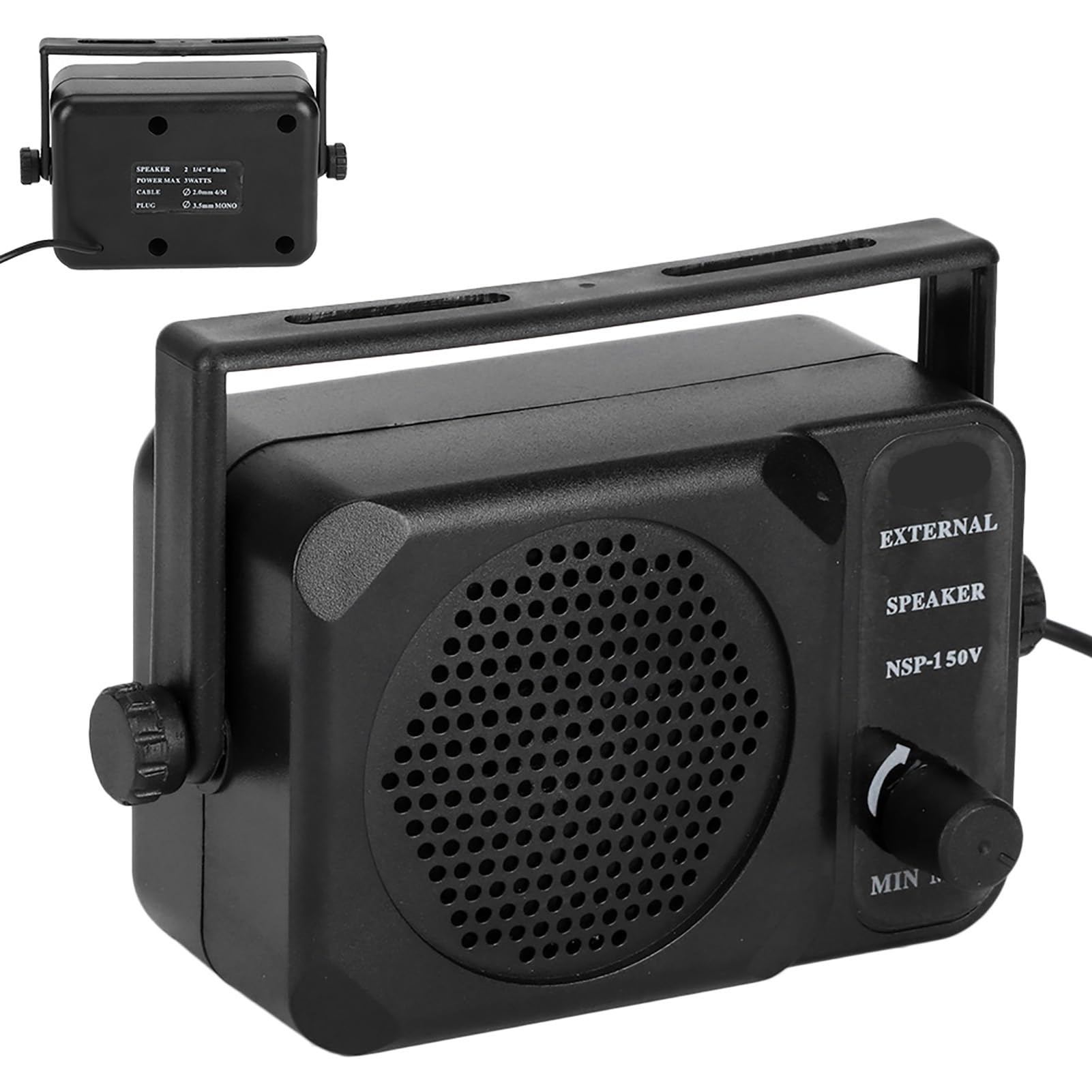 Tbest Mini Haut-Parleur Externe NSP150V, Amplificateur de Son Portable de Haute qualité pour Radio CB, émetteur-récepteur VHF UHF, Accessoires de Voiture, Câble en Métal ABS Noir de