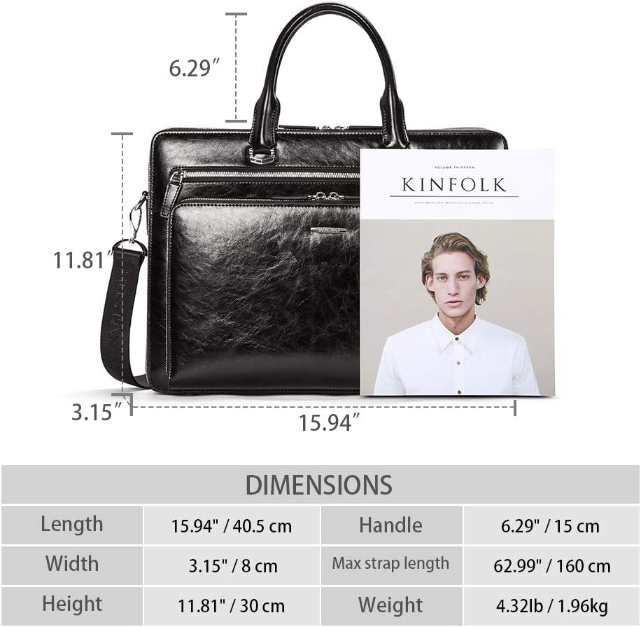 BOSTANTEN Briefcases for Men Messenger Bag Genuine Leather Laptop Bag 15.6 inch Office Work Tote for Buisness Travel - Image 4