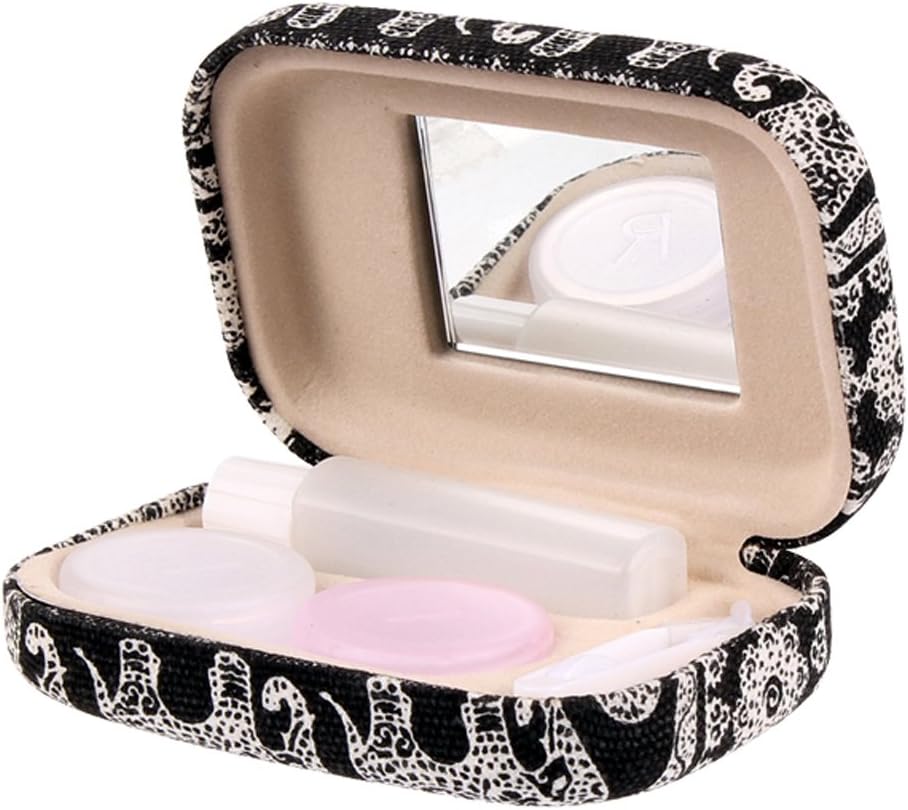 Portable Travel Contact Lens Case Box Eye Care Kit Holder Mirror Box (Black)