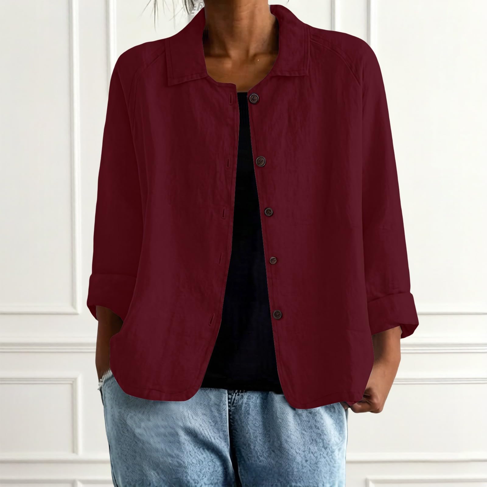 Generisch Cardigan da donna con risvolti, elegante e leggero, con bottoni