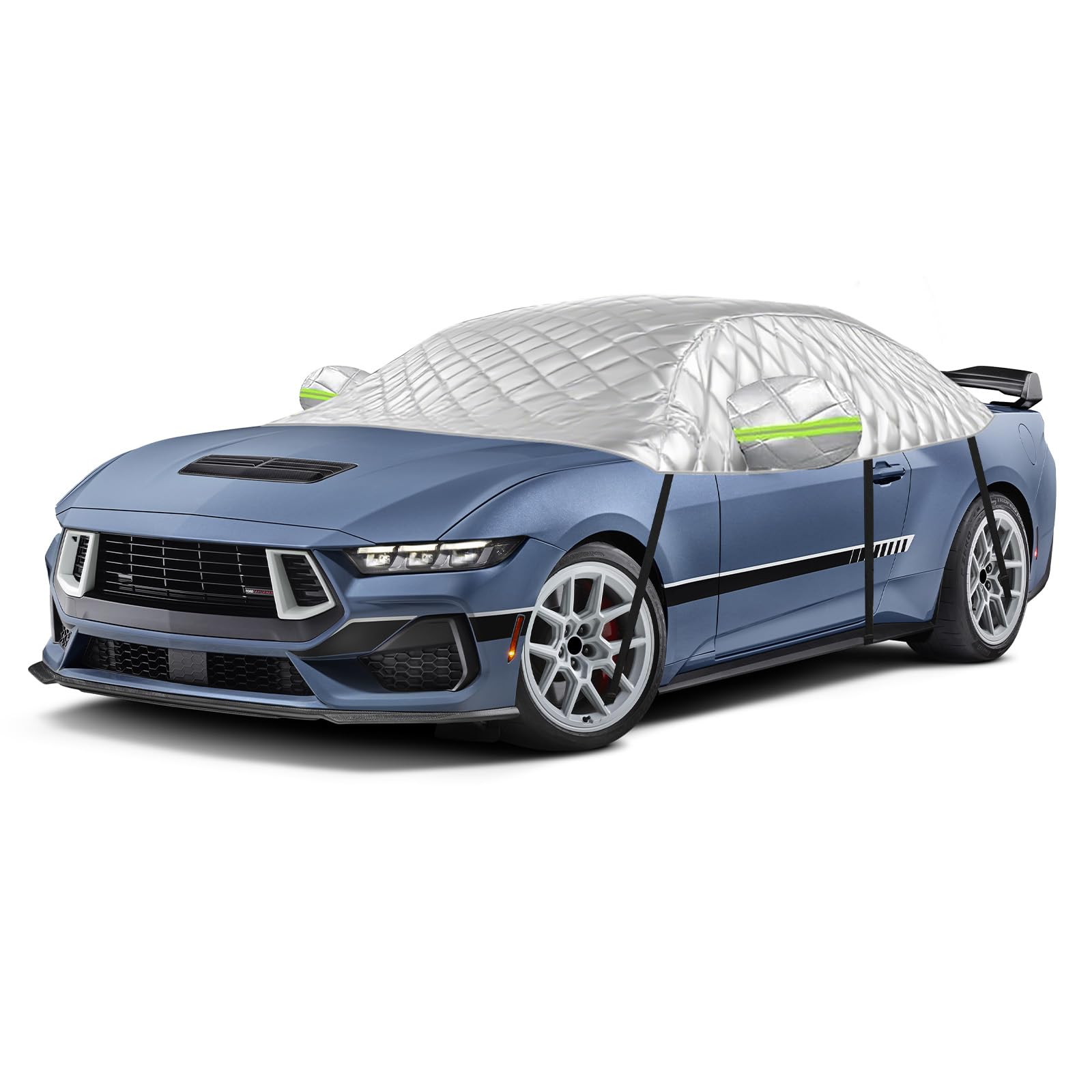 Demi-Housse de Voiture pour 2005-2023 Ford Mustang S197 S550 S650 | 6 Couches, avec Crochets, Bande Réfléchissante et Capuchons D'oreilles, Contre Neige Glace et Givre