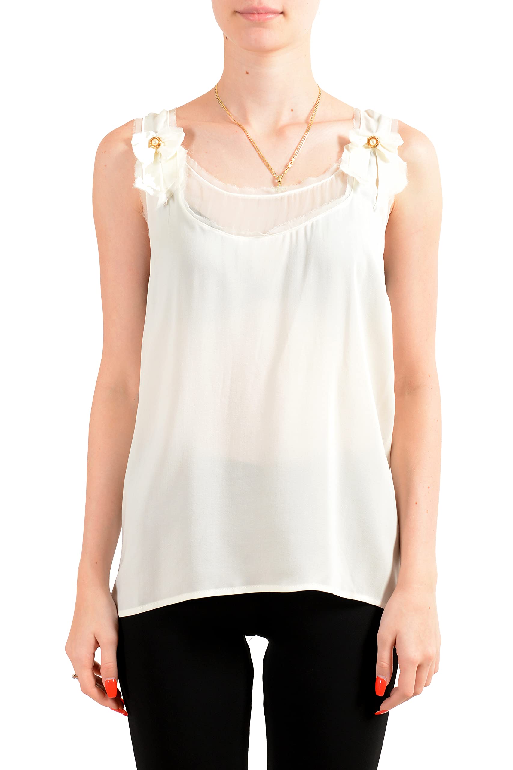 DSQUARED2 Women's Ivory 100% Silk Tank Top Blouse Top US L IT 44