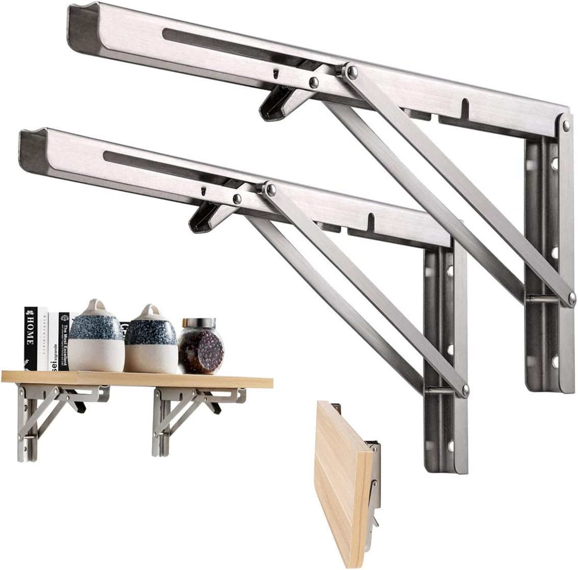 Folding Shelf Bracket 20 inch, Space Saving DIY Brackets, Heavy Duty Stainless Steel Collapsible Shelf Brackets, 2PCS Wall Mounted Folding Table Hinge for Kitchen Bedroom Work Bench, Max Load: 400lb