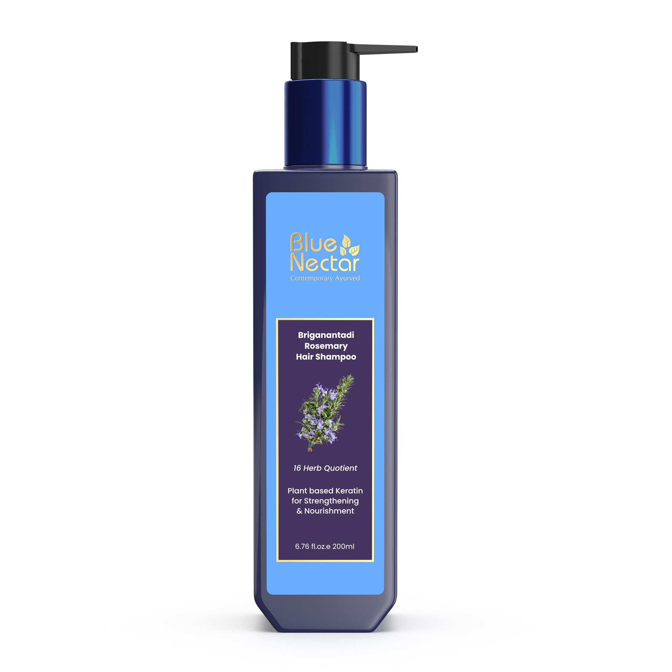 Blue Nectar Keratin Rosemary Shampoo for Hair Growth | Natural Hair Shampoo for Curly, Frizzy & Dry Hair | Paraben & Sulphate Free Shampoo for Men & Women (16 Herbs, 200ml)