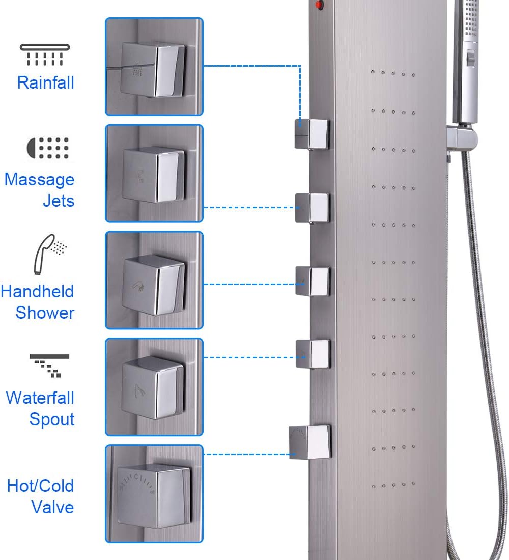 Blасk Frіdау Sаlе 2022 LED Shower Panel Tower, Rainfall Shower Head with Rain Massage Body Jets, Simultaneous Shower System, Brushed Nickel