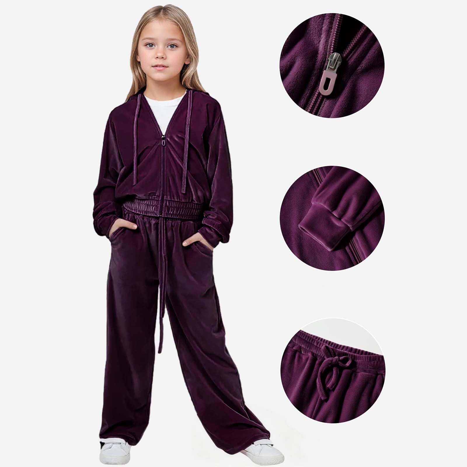Chándal de terciopelo para niña, conjunto acogedor de otoño e invierno, sudadera con capucha y pantalones deportivos, ropa informal de dos piezas, suave y abrigado.