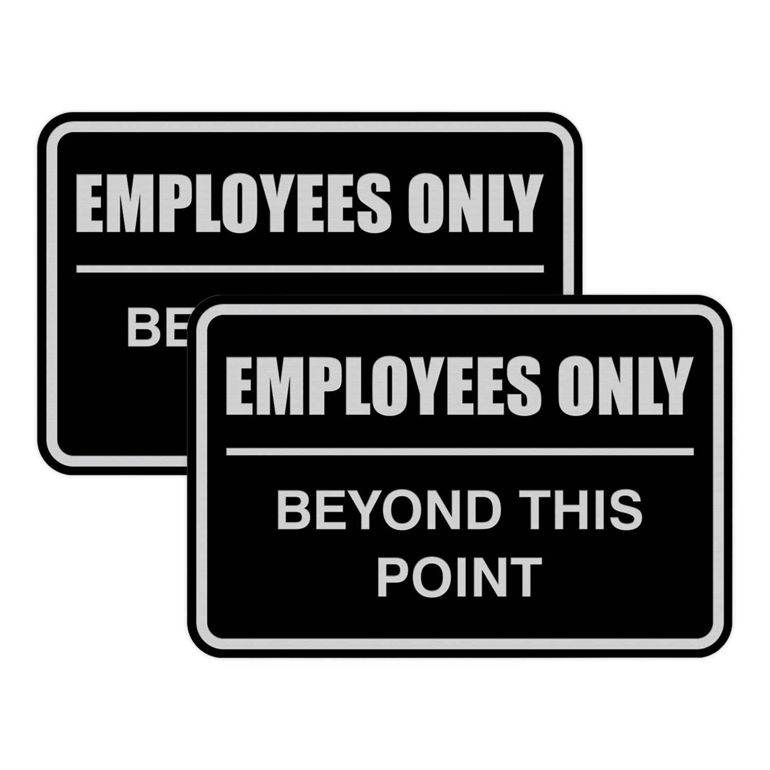 All Quality Classic Framed Employees Only Beyond This Point Wall or Door Sign | Easy to Install Business Signage - Small (Brushed Silver) 2 Pack