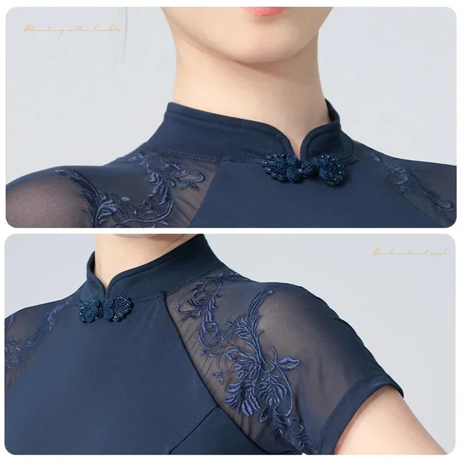 Maillot Ballet Mujer Mallas de Danza clásica for Adultos, Cuello Alto, Nudo Chino, Hebilla Bordada, for Mujer, Ballet, Gimnasia(Deep Blue,M 160cm to 165cm)
