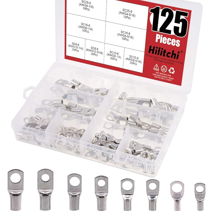 Buy Hilitchi 125 Pcs 8 Sizes UL Listed Marine Grade Tinned Lugs Set