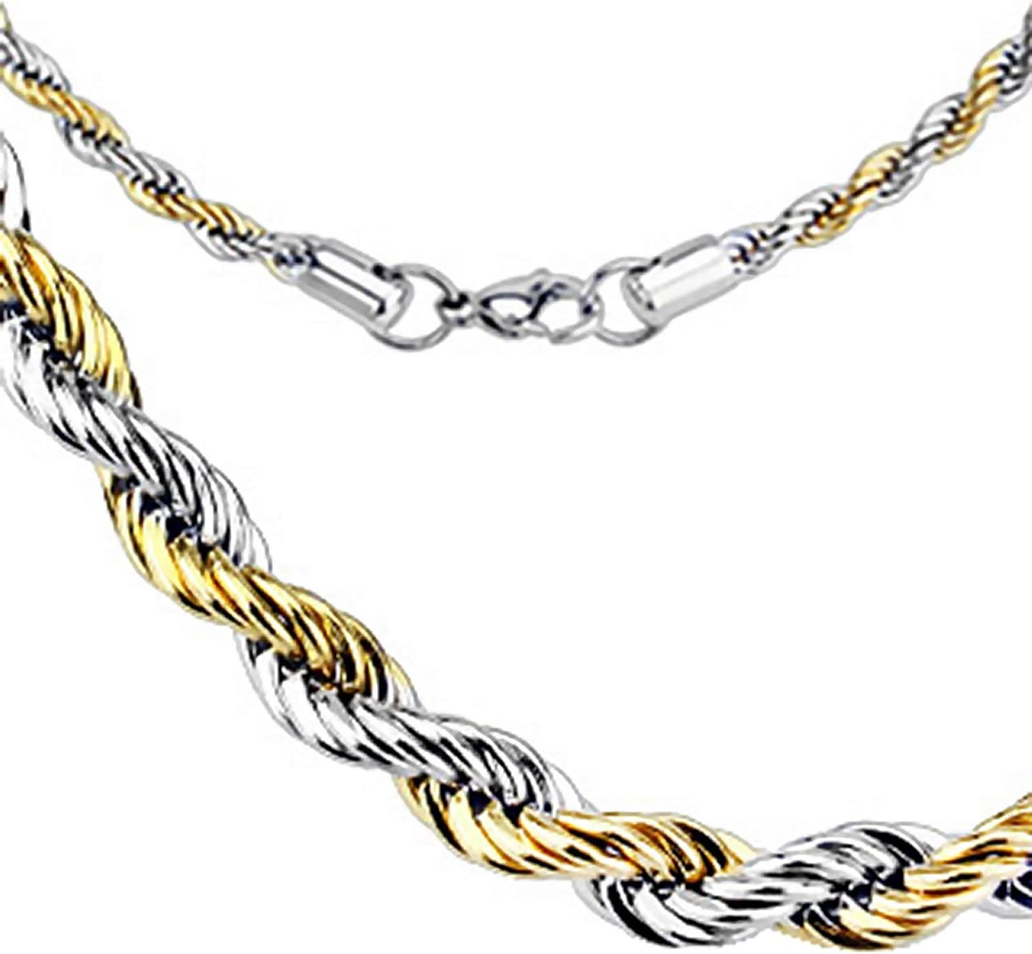 Fantasy Forge Jewelry Gold Silver Rope Chain Necklace Mens Surgical Stainless Steel 5mm 20-30-inch