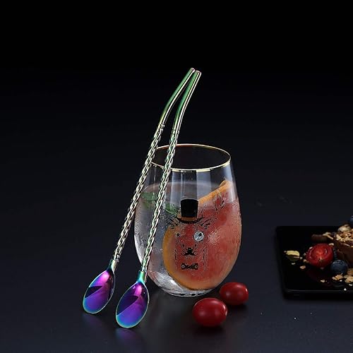 Miniatura 4 de HOMQUEN Cuchara de té helado arcoíris con mango de popote para beber, 4 piezas de acero inoxidable de 8.7 pulgadas, chapado en arco iris, cuchara de