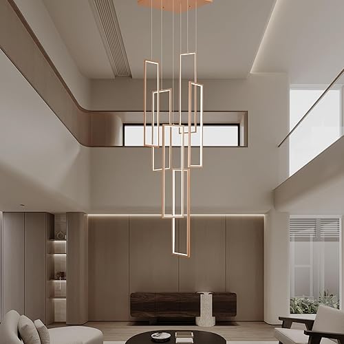 Miniatura 8 de GEADI Lámpara colgante moderna, LED cromada, regulable, de onda lineal, luces colgantes colgantes de 47.2 pulgadas, candelabro ajustable para