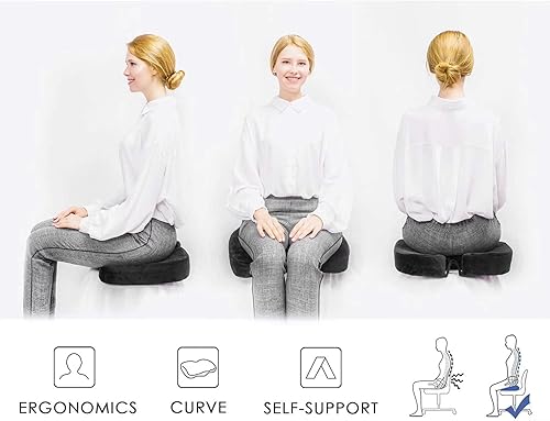 Vista 6 de CYLEN Cojín de asiento de oficina en casa, cómodo cojín de espuma viscoelástica con gel refrescante infundido para alivio del dolor de coxis, coxis