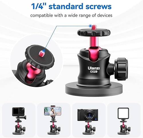 Miniatura 3 de ULANZI Soporte magnético para cámara de acción, fuerte soporte magnético con cabezal de bola de rotación de 360° y 6 imanes integrados, compatible