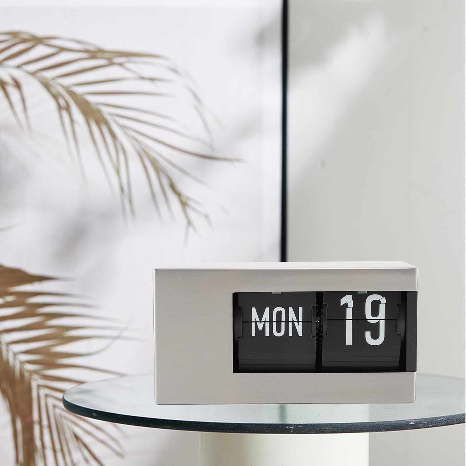 SIXRUN Orologio Digitale Ribaltabile, Calendario Unico Ed Elegante, Orologio Decorativo da Scrivania per la Casa, con Ripiano, Acciaio Inossidabile in PVC (SILVER)