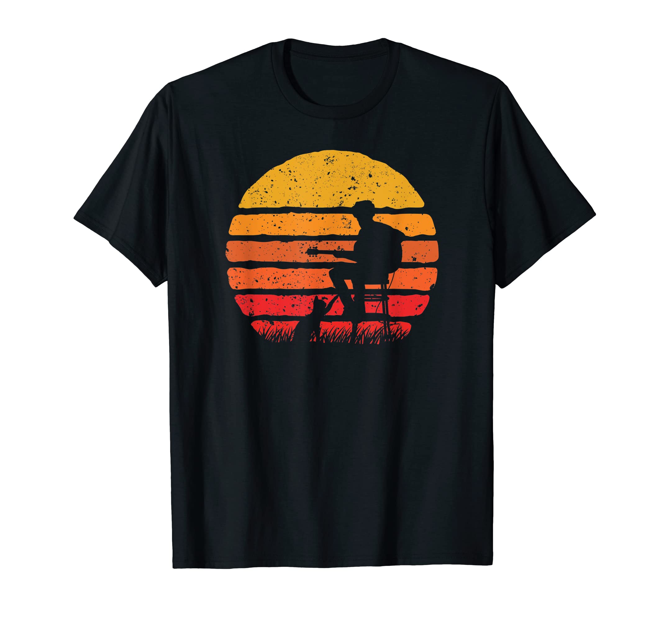 Retro Cat and Guitar Silhouette Vintage Cute T-Shirt, Black