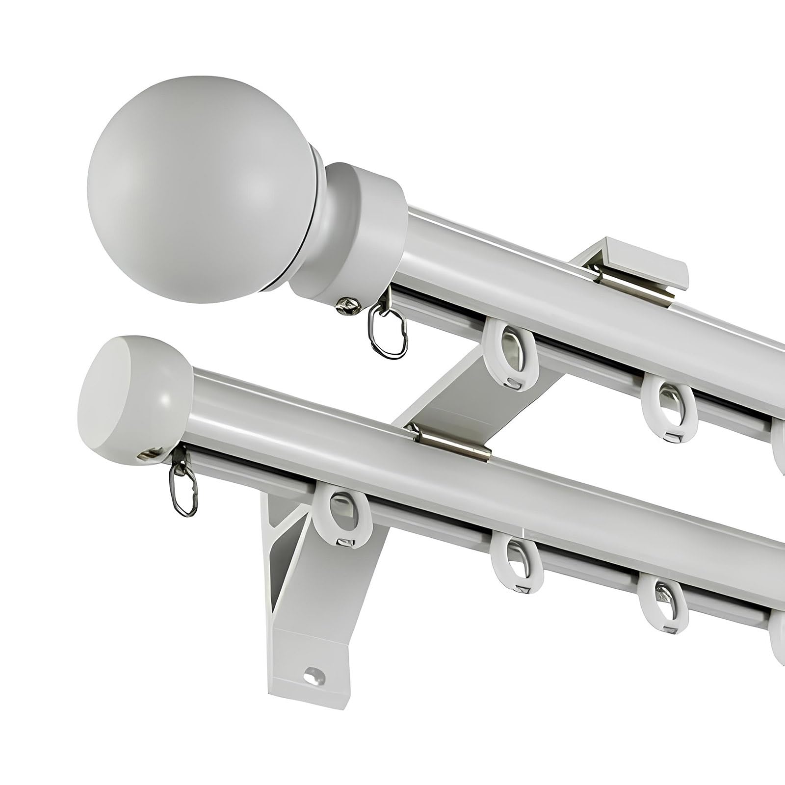 GLDYTVF Double Curtain Rods Set Adjustable 70600cm Aluminum Heavy Duty Drapery Rod with Metal Finials for Living Room Bedroom KitchenWhite 290cm (9.5ft)