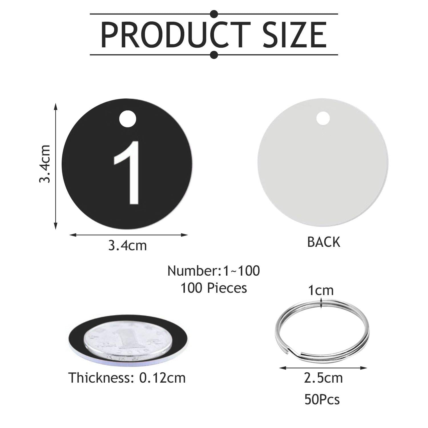 100Pcs Number Plates and 50Pcs Metal Rings, Plastic Number Plates, Number Labels, Suitable for Restaurants Hotels, Gyms - Image 2