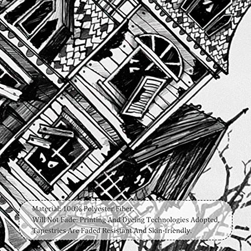 Hand Drawn Halloween Haunted House Tapestry For Bedroom Aesthetic Vertical Tapestries Wall Hanging Room Dorm Party Decoration 90X56 Inch #TOP4