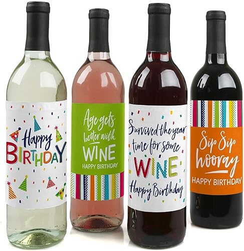 Feliz cumpleaños alegre, decoraciones coloridas para fiestas de cumpleaños para mujeres y hombres, calcomanías para etiquetas de botellas de vino,