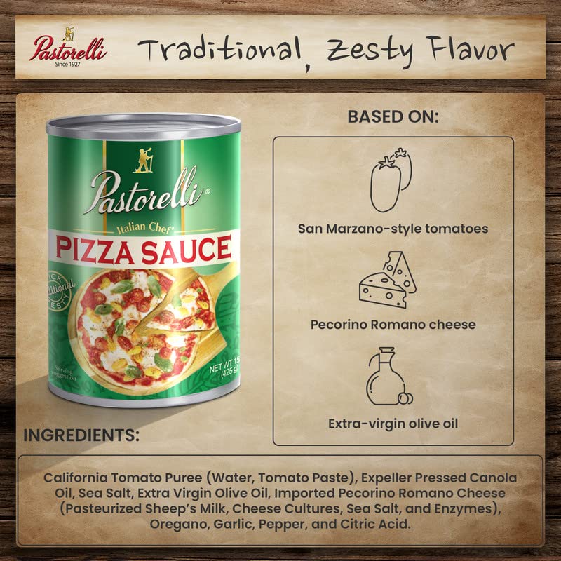 Miniatura 4 de Pastorelli Salsa de pizza, auténtica salsa italiana original para pizza con aceite de oliva virgen extra y queso pecorino romano rallado, desde