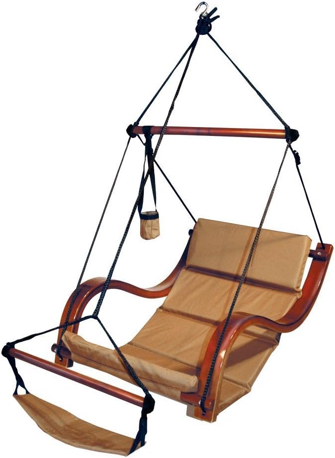 South Mission Hammock Hanging Chair Porch/Patio Swing with Wooden Armrest (Sand)