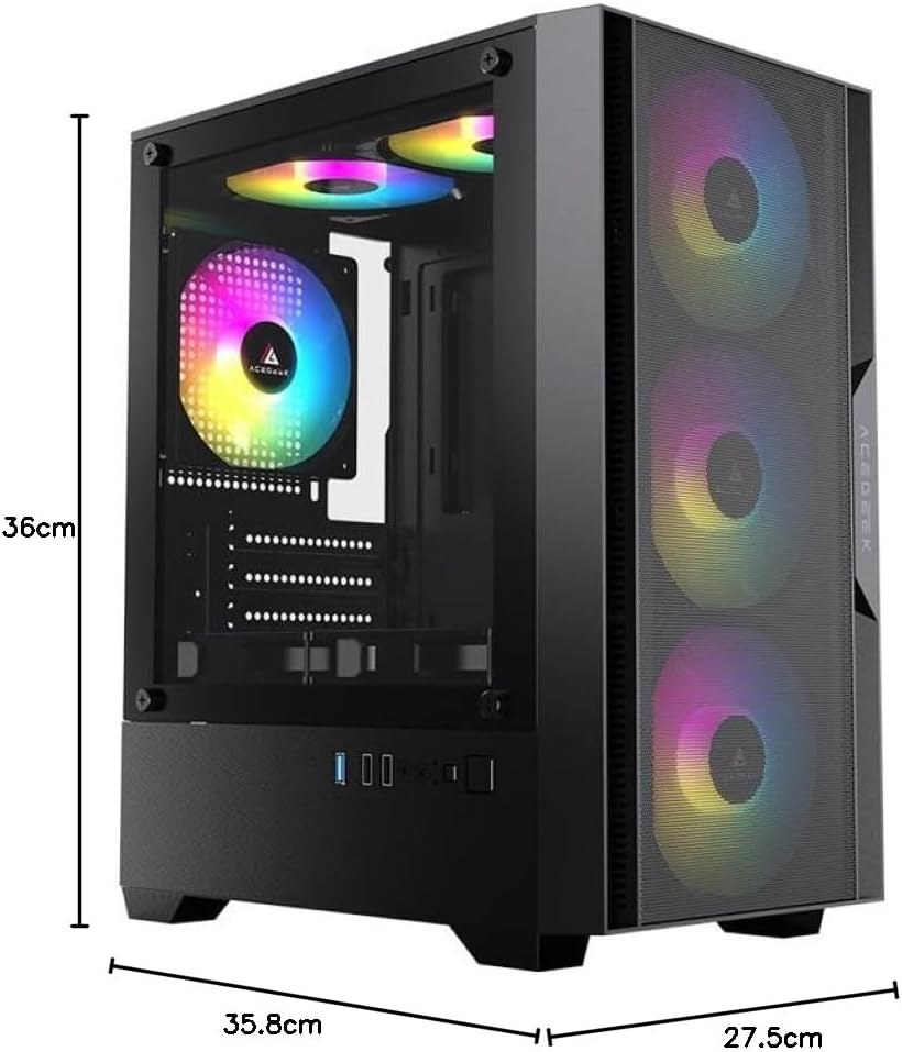 Dimensions diagram of the Acegeek Stratus Mesh case, showing height, width, and depth.