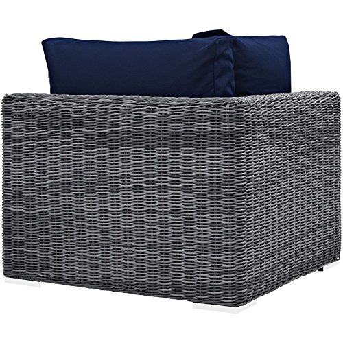 Modway Eei-1870-Gry-Nav Summon Wicker Rattan Outdoor Patio Sunbrella Corner Sofa In Canvas Navy #TOP11