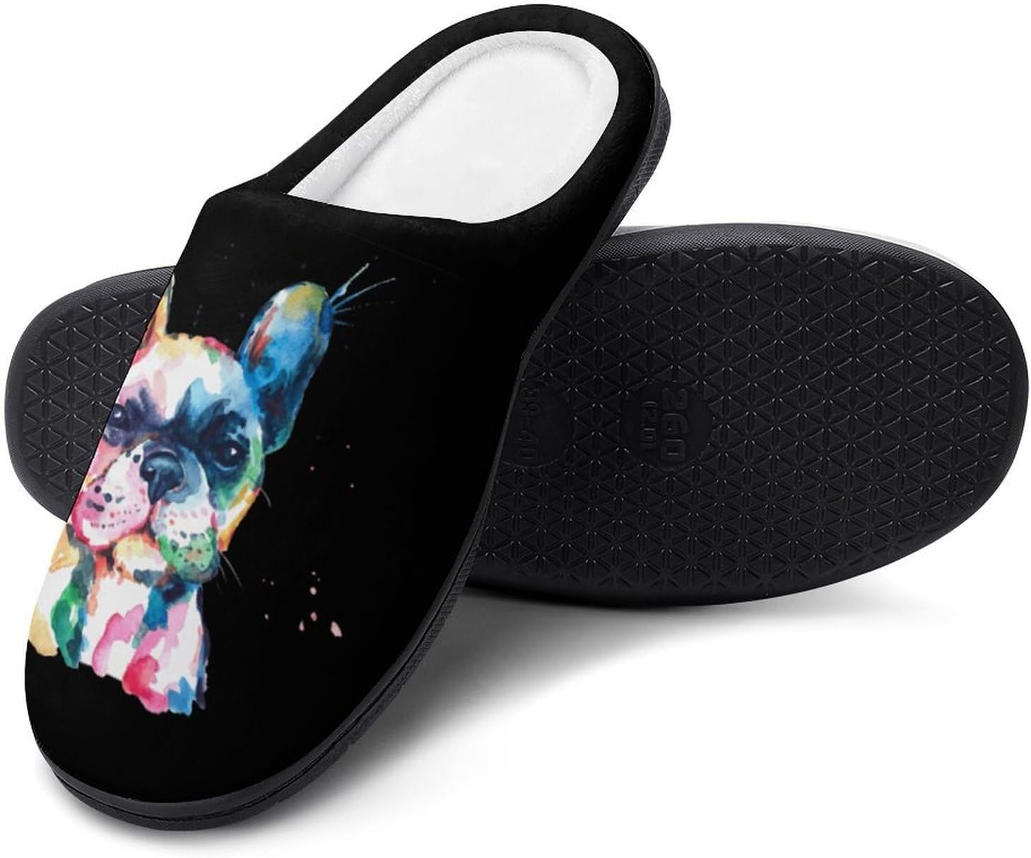 Watercolor French Bulldog Women's House Slippers Memory Foam Warm Shoes Spa Rubber Sole Indoor Outdoor