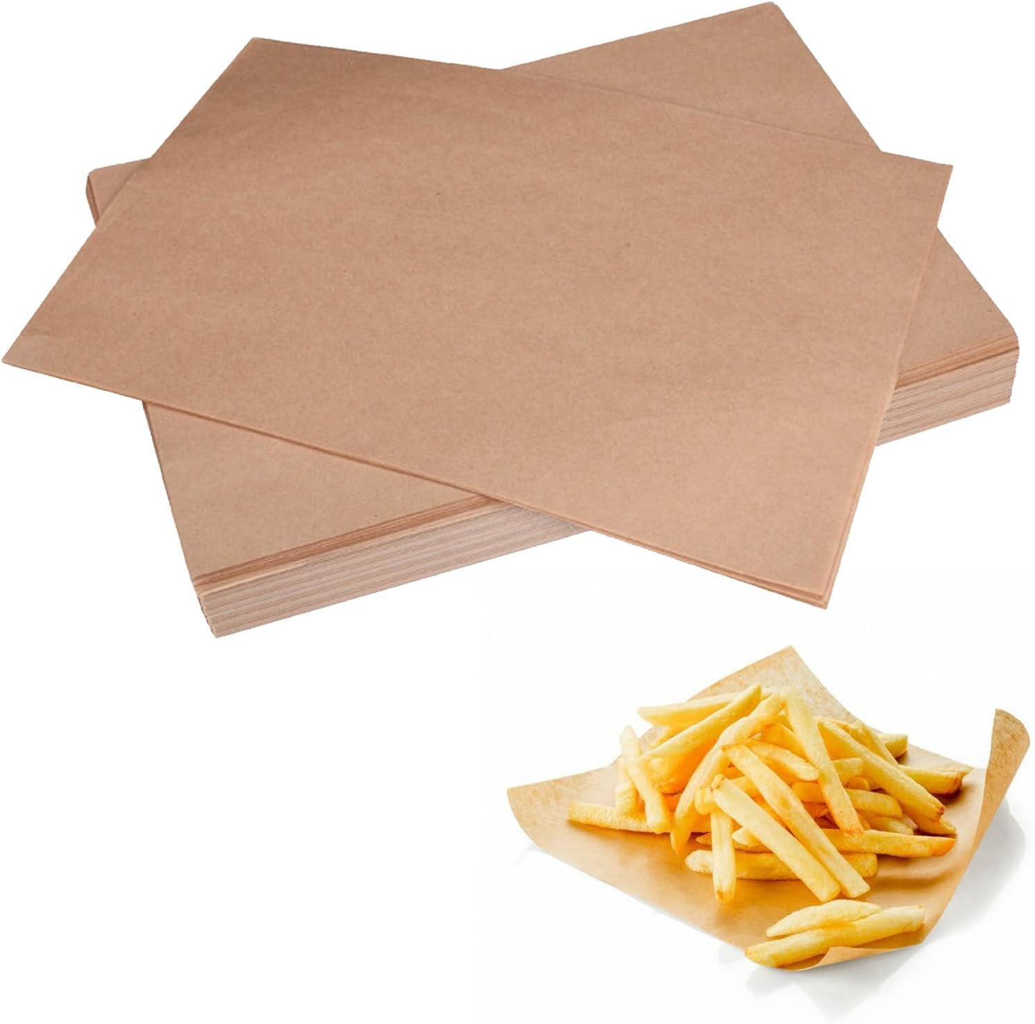 50 PCS Unbleached Parchment Paper - Pre-Cut Baking Sheets, 30 * 20 cm, Brown, Suitable for Baking, Cooking, Grilling, Air Fryer & Steaming