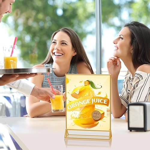 Miniatura 7 de Soporte acrílico de 8.5 x 11 pulgadas, soporte de exhibición transparente de doble cara, soporte dorado para volante de 8.5 x 11 pulgadas para