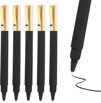 6 Pack Gel Pens Black 0.5 mm Medium Point Gel Ink Black Pens | with Cap Quick Drying Ballpoint Pen Smooth Writing Fine Point Pen for Journaling School Office Supplies