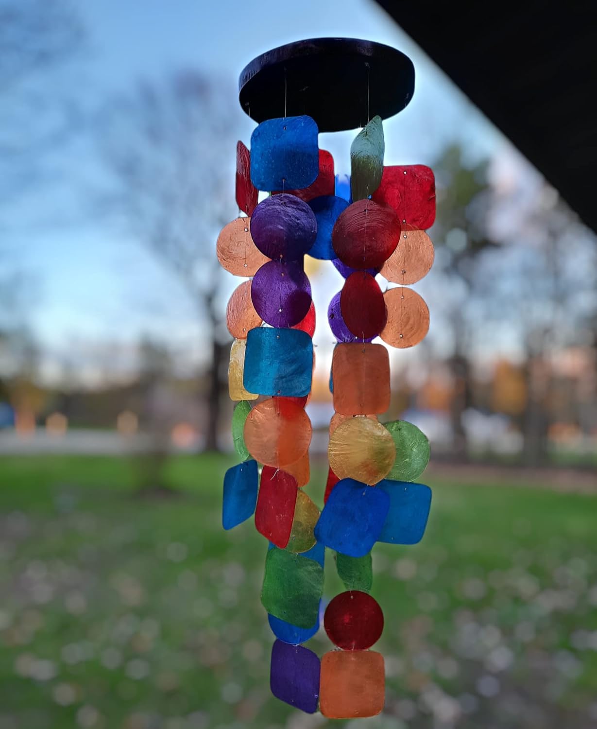 Beautiful and Unique Capiz Shell Wind Chime - Wind Chimes for Outdoors - Colorful and Whimsical Patio Decor - Ocean Decor - Garden Gifts (Rainbow)