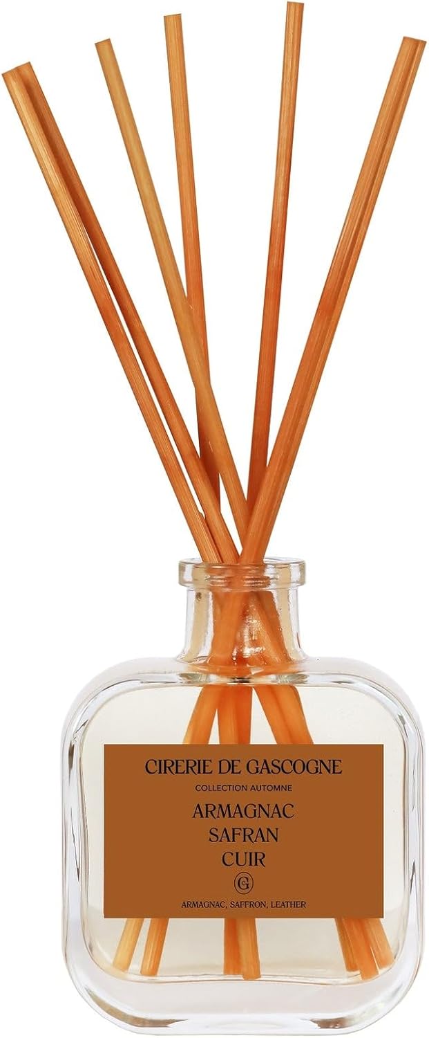 Reed Diffuser, Armagnac Saffron and Leather Scent, 7.03 fl oz, Glass Bottle, Long-Lasting Home Fragrance, Made in France