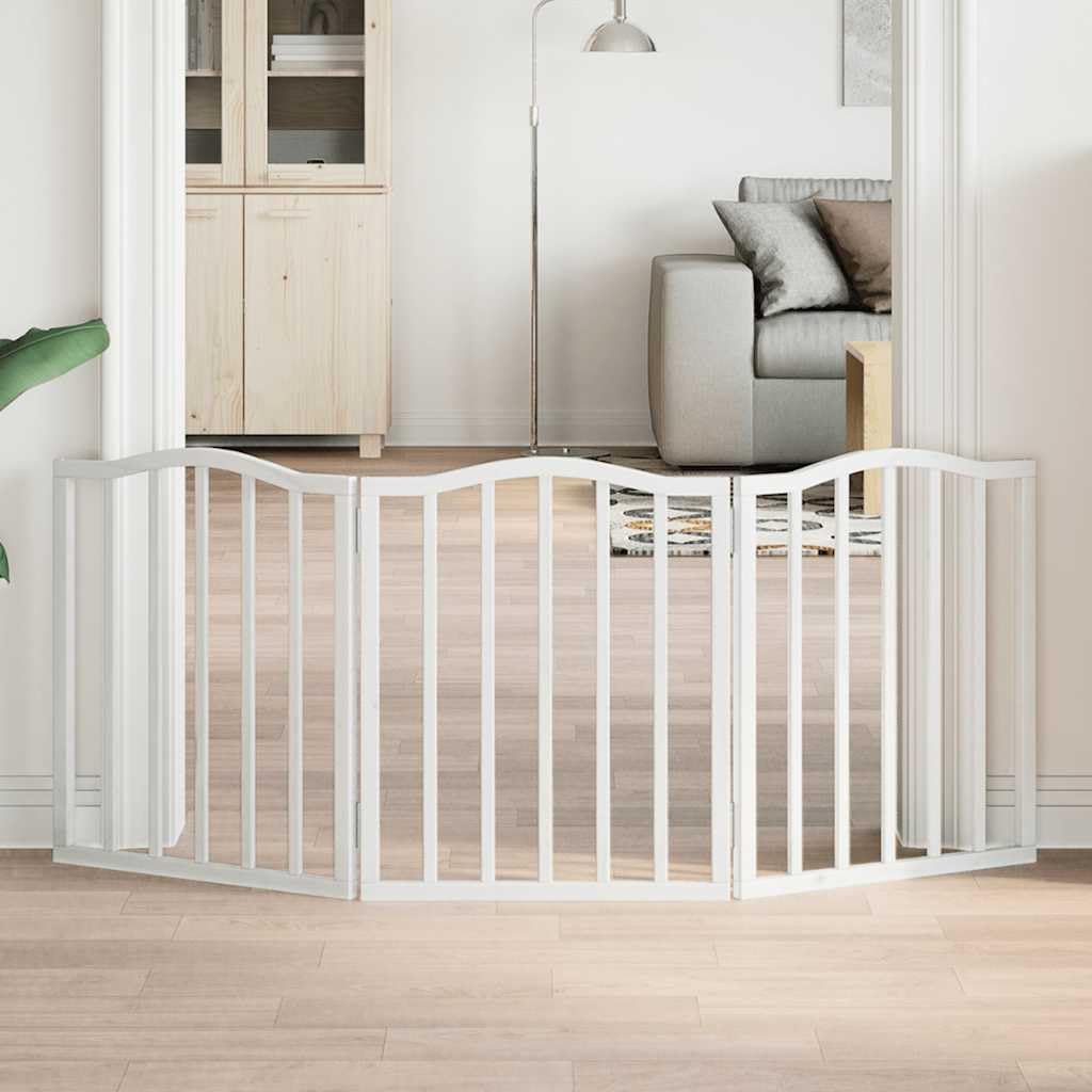 Puerta plegable para perros de madera de álamo de 3 piezas, 150 cm, rejilla separadora independiente para interior, rejilla para cachorros para seguridad, protección y fácil almacenamiento