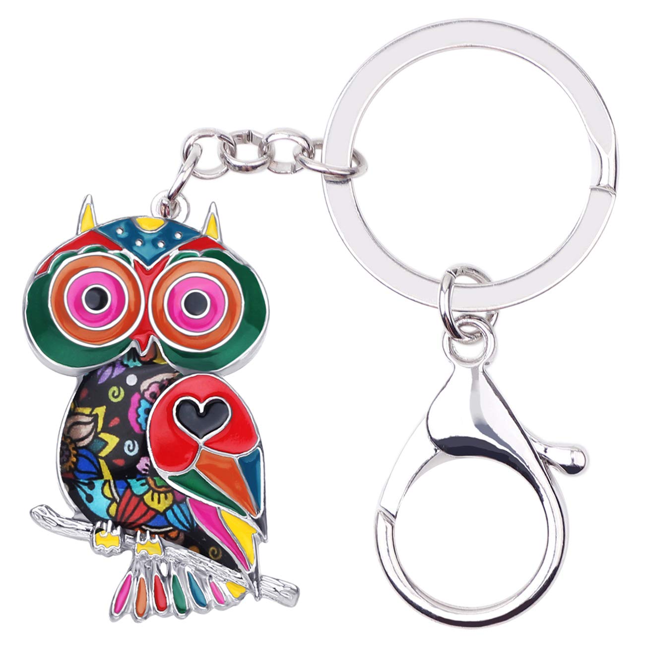 Bonsny Women's Multicoloured Enamel Metal Floral Owl Birds Keychains Key Car Purse Bags Charms Party Favors Original Design (Multicoloured)