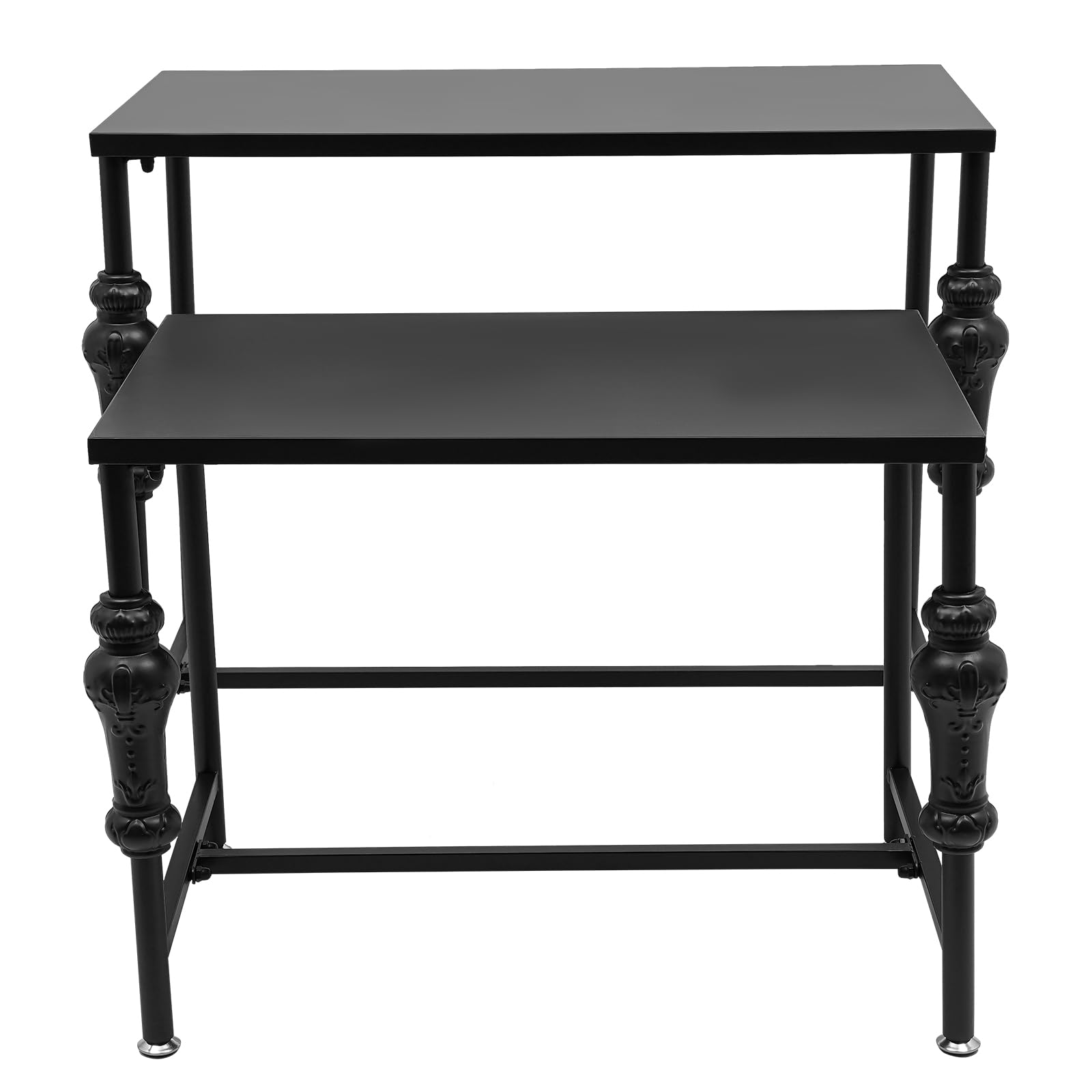 Carbon Steel Display Table, 2Pcs Retail Display Tables w/ Adjustable Height Footrest, ?Standing Store Display Rack, Boutique Display Riser Storage Shelf For Displaying Clothes, Shoes, Bags (Black)