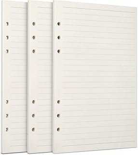 FYY A5 Refill Paper, 3 Packs 100GSM Thick Refillable Paper 6 Hole Filler Inserts Loose Leaf Paper 135 Sheets (270 Pages) for 6 Ring Binder Journal Notebook-Lined Paper