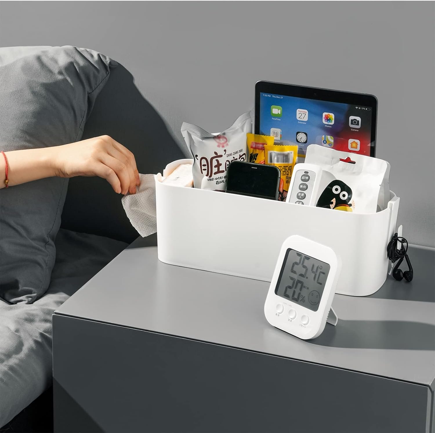 Yopay 2 Pack Bedside Caddy Organizer, Plastic Bunk Bed Shelf, Dorm Bedside Holder, Multi Storage Pocket Holder for Kids Loft Bed Rail Rv Bathroom College with Hook - Image 6