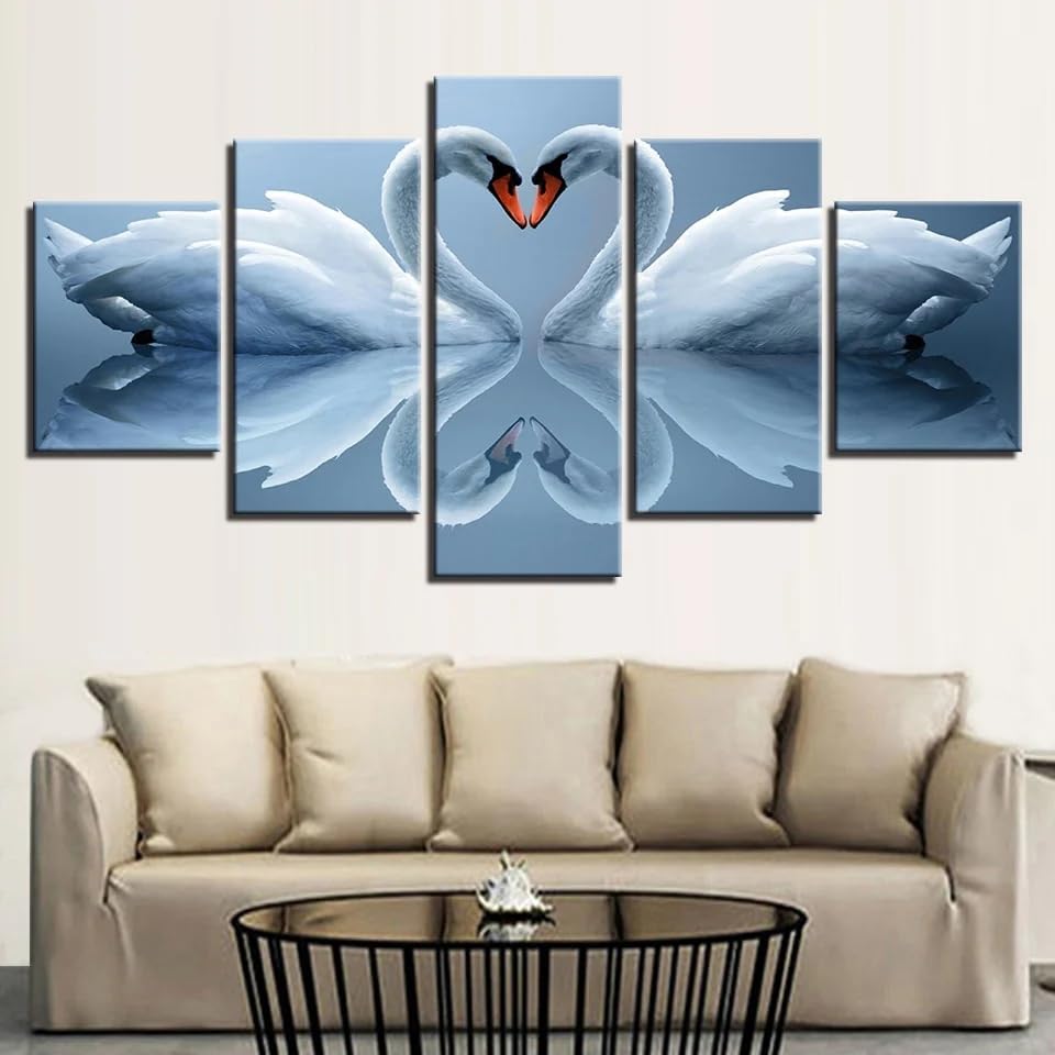 Décoration murale pour salon haut de gamme en impression sur toile cygnes blancs 200x100