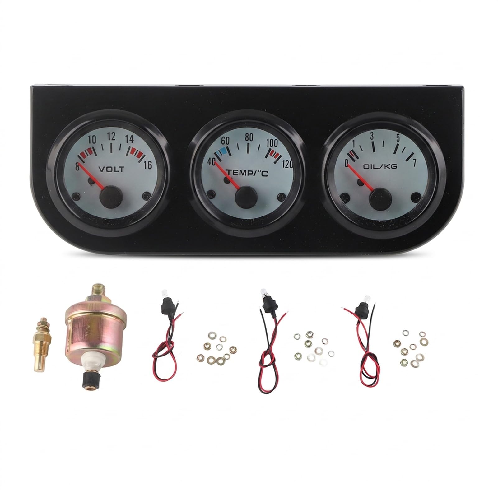 52 mm Öldruck-Temperatur-Voltmeter-Instrumententafel.Ein universelles Auto-Dreifachanzeigen-Set, das als Kfz-3-in-1-Instrumentenanzeige für 12-V-Systeme konzipiert ist