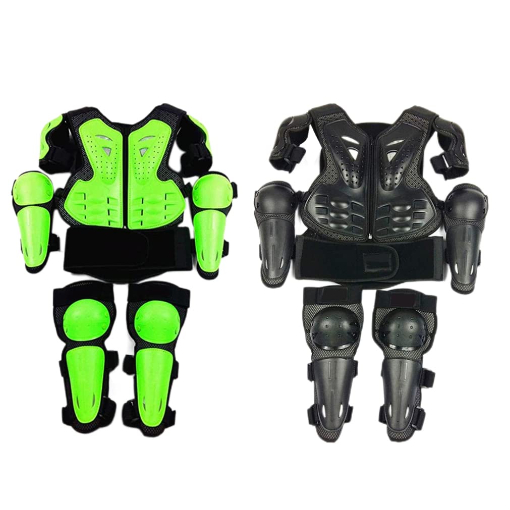 Armadura Corporal de Motocicleta Verde Durante 5-13 años, Armadura Corporal, Chaleco de Armadura Corporal de Motocross para niños con Almohadilla de Rodilla y Almohadilla de molienda de Motocicleta