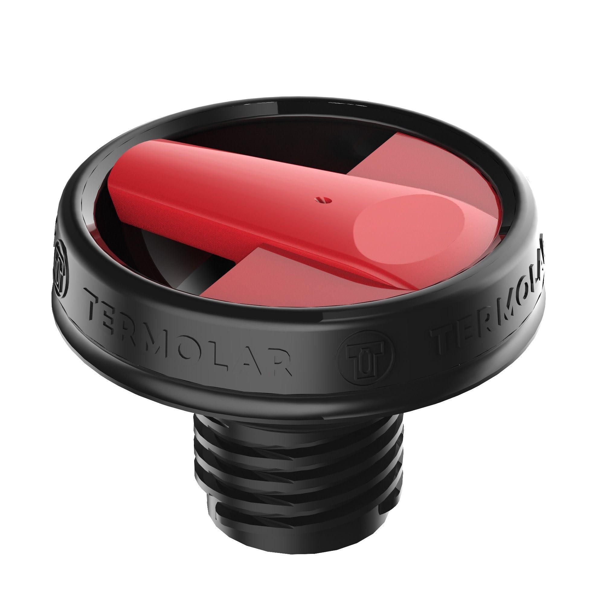 Tapón doble acción en forma de rosca con pico para termos Termolar. (negro y rojo, Plástico)