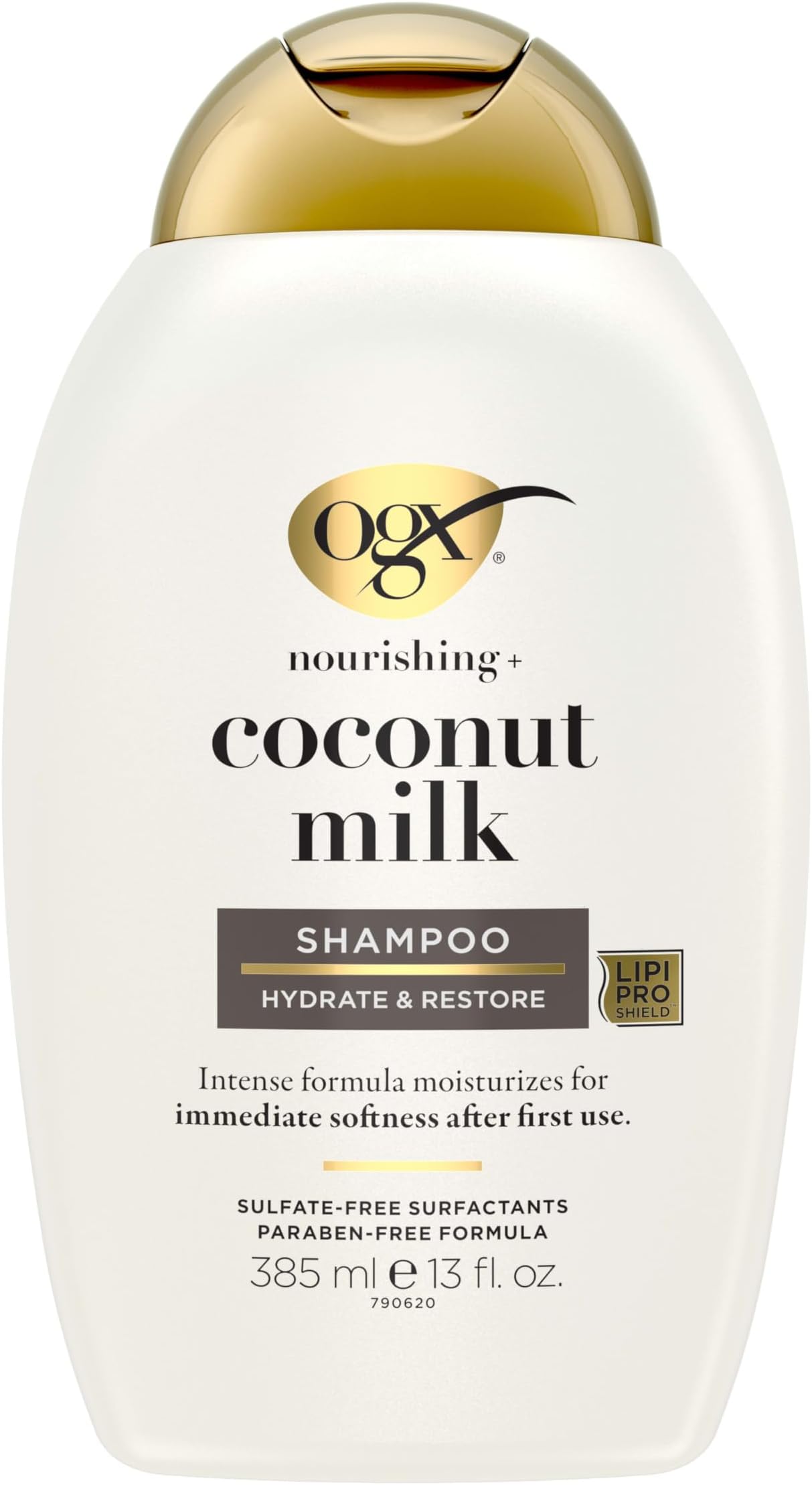 OGX Nourishing+ Coconut Milk Shampoo, New Gentle and pH Balanced Formula, 385ml - Paraben-Free Haircare for Soft, Hydrated, and Lustrous Locks