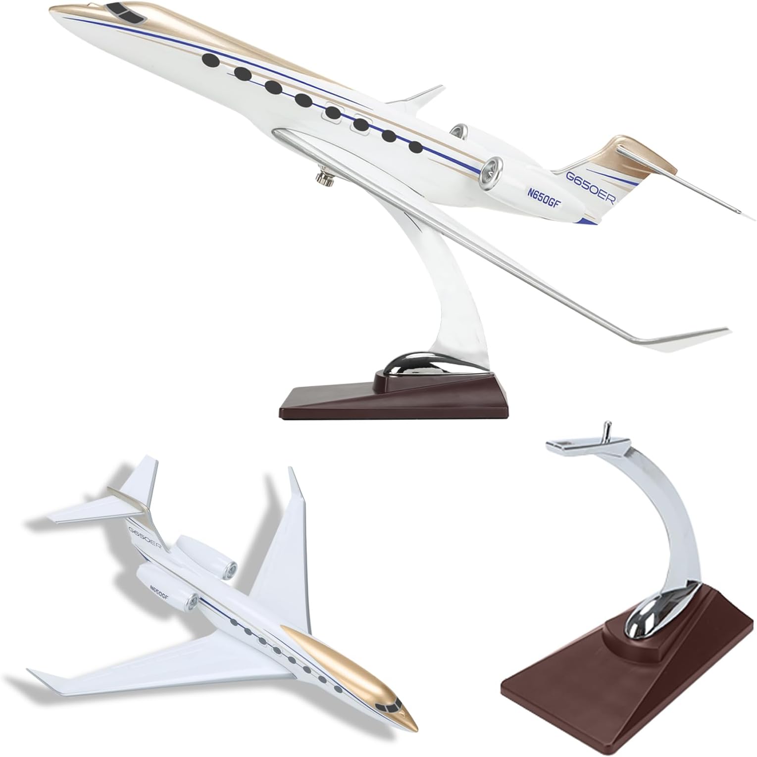 - 11.81" Gulfstream Jet Model 650, Private Jet Model Plane 1:100-Scale Alloy Resin Airplane Models with Stand and Box for Decoration Collection or Home Office Ornaments